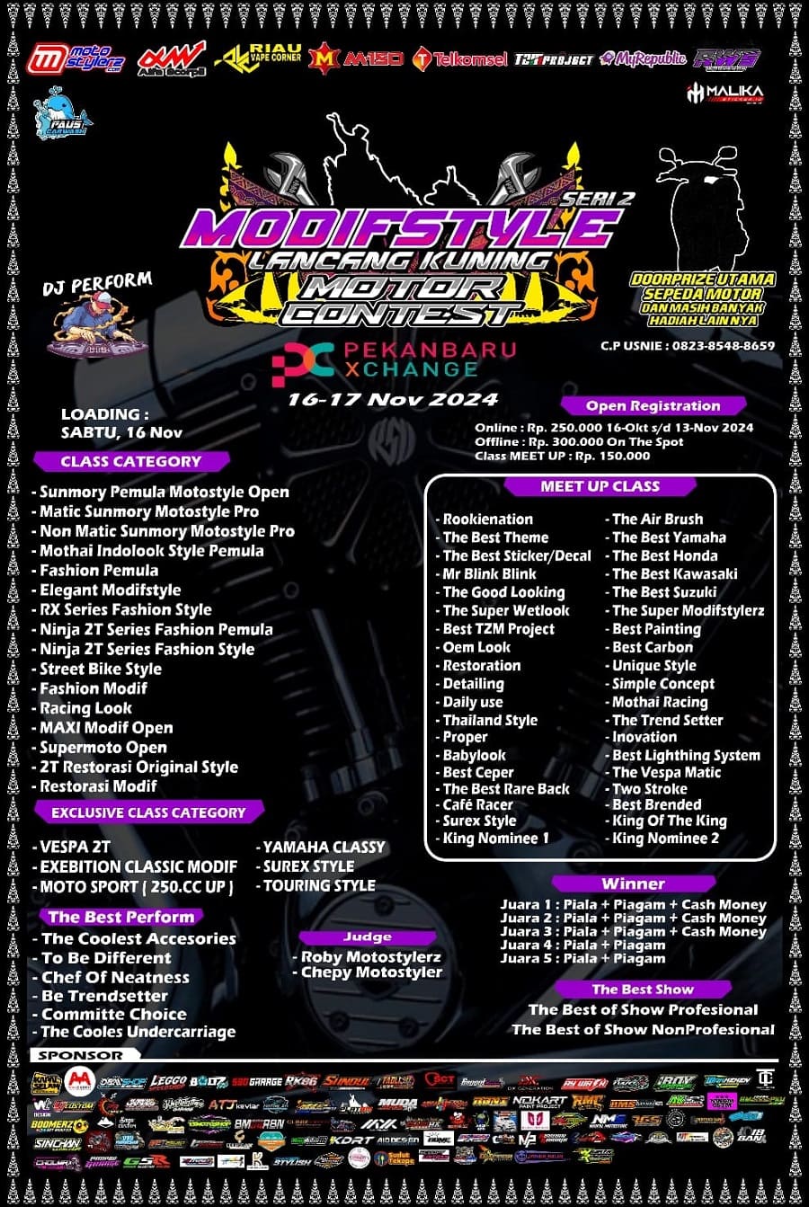 Banyak Hadiah & Doorprize Bakal Warnai Seri 2 Modifstyle Lancang Kuning Motor Contest (Pekanbaru) 2024