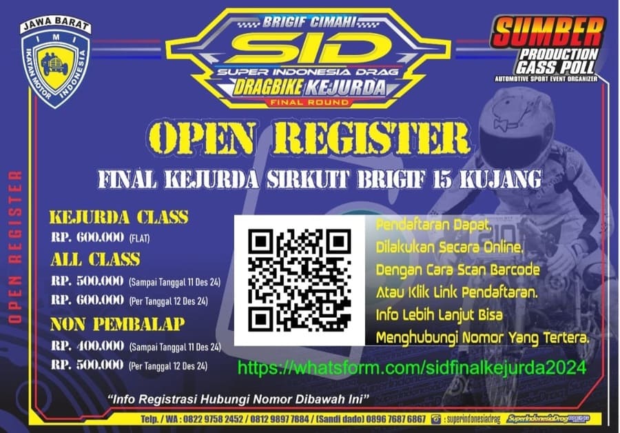 Catat!, SID Final Kejurda Drag Bike Dilangsungkan (14 Des 2024) Di Cimahi