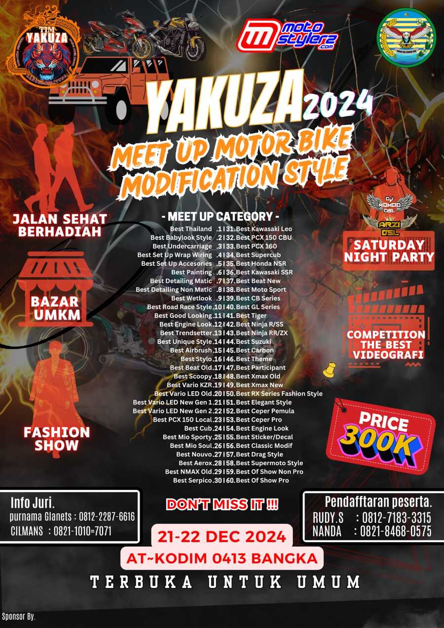 Dihelat 21-22 Des 2024, Tim Yakuza Gelar Meet Up Motor Bike Modification Style (Pangkalpinang)